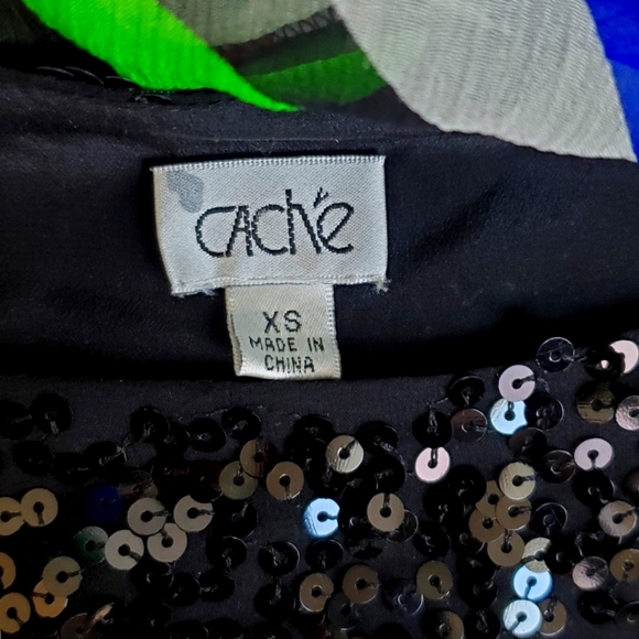 💚5/$25 Caché 100% Silk & Sequin vibrant Abstract Print Sheer Mini Dress XS - Picture 7 of 7